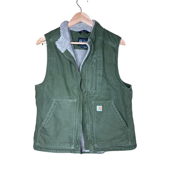 Carhartt Women’s Sherpa Lined Vest – Size M (8-10) Green, Relaxed Fit - Picture 1 of 6